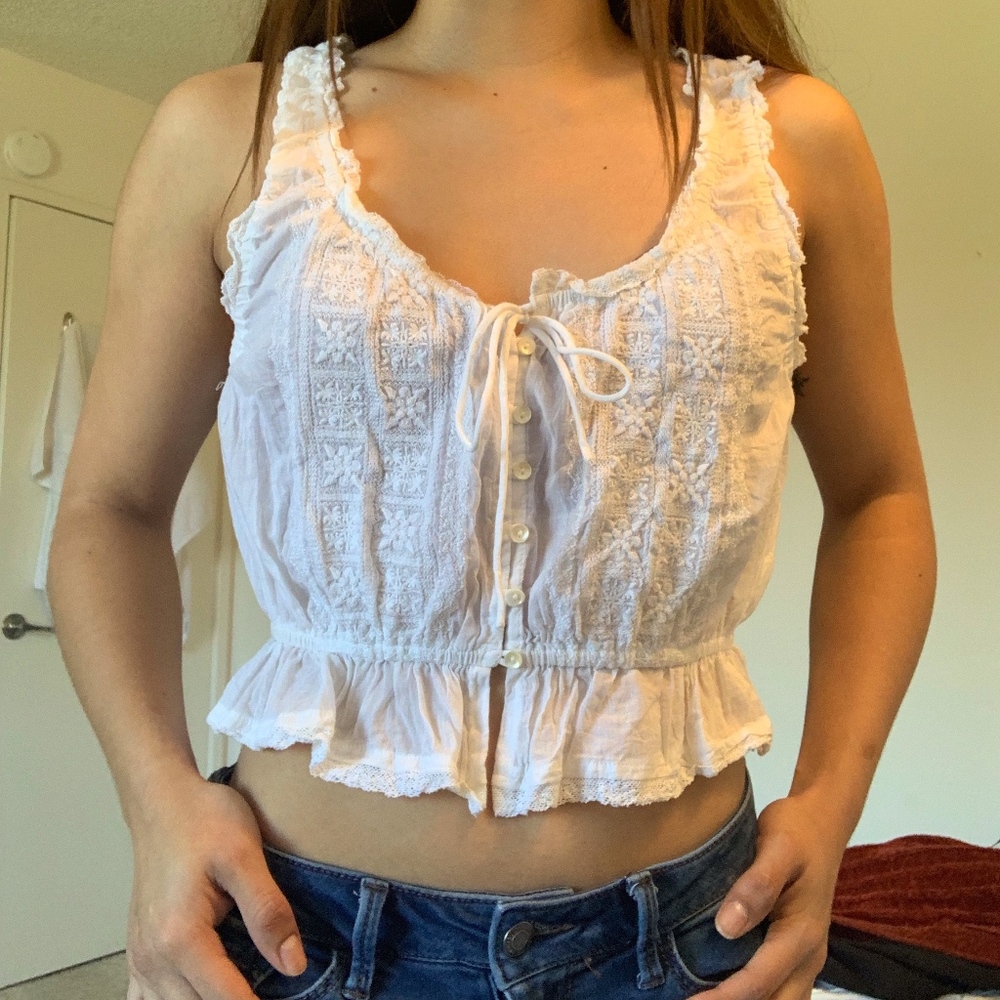 White Button-Up Crop Top